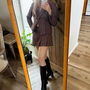 🍒Y2K Babe Alert🍒 Chocolate Brown Pinstripe Matching Blazer and Skirt Set